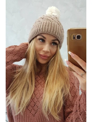 Fleecová čiapka Ilona K218 beige+ecru