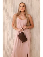 Dlhé šaty bez ramienok púdrovo ružové