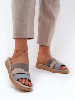 Wygodne Klapki Damskie Beżowo-Niebieskie Oxena