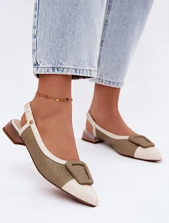 Kožené sandále na podpätku s ozdobnou prackou Maciejka K7466-12 Beige