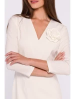 S372 Kvetinové šaty v tvare ceruzky - slonovinová kosť S372 Kvetinové šaty v tvare ceruzky - slonovinová kosť
