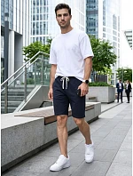 Pánske teplákové šortky so šnúrkou, tmavomodré, FashionStreet SX2626 Pánske teplákové šortky so šnúrkou, tmavomodré, FashionStreet SX2626