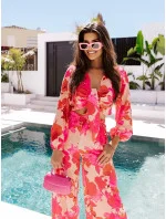 Ružovo-béžový set - blúzka na zaväzovanie a široké nohavice (8175) Ružovo-béžový set - blúzka na zaväzovanie a široké nohavice (8175)