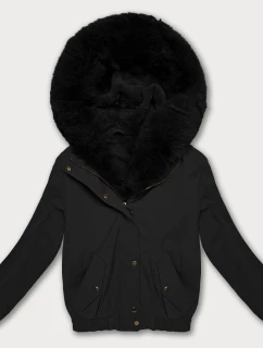 Krátka bunda S'West s kožušinovou podšívkou čierna (B8506-1)