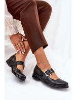 Skórzane Półbuty Damskie Z Klamrą Laura Messi 2980 Czarne