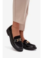 Lakierowane Mokasyny Damskie Ze Złotym Detalem S.Barski HY52-545 Czarne