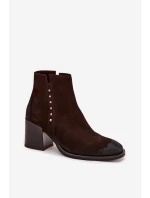 Botki Damskie Z Naturalnego Zamszu Na Słupku Zazoo 1136 Czekoladowe
