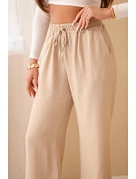 Široké nohavice z viskózy tmavobéžovej farby