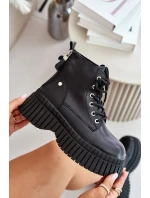 Ocieplane Skórzane Botki Trapery Na Masywnej Podeszwie GOE OO2N4126 Czarne