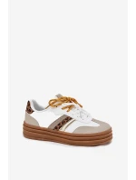 Sneakersy Damskie Na Platformie Z Podwójnym Sznurowaniem Panterka Białe Niteria