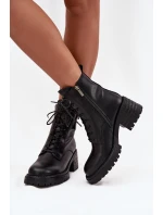 Skórzane Botki Workery Damskie Na Klocku Z Ozdobnym Detalem Artiker 57C0214 Czarne