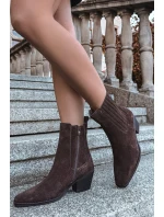 Semišové dámské boty na podpatku zateplené hnědé Arelia
