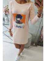 Šaty s 3D grafikou, krajková púdrovo ružová