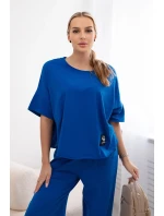 Súprava bavlnená blúzka + nohavice chrpová modrá