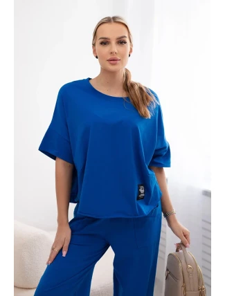Súprava bavlnená blúzka + nohavice chrpová modrá
