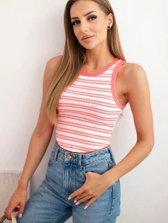 Dámska bavlnená pruhovaná blúzka bez rukávov Pink Neon