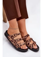 Klapki Damskie Z Paskami I Klamrami W Panterkę Brązowe Uliri