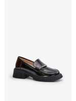 Lakierowane Mokasyny Loafersy Damskie Z Ozdobą D&A LZ42-031 Czarne