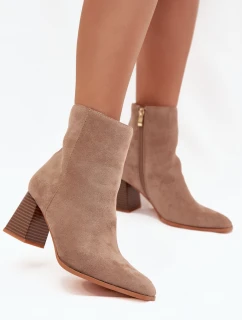 Botki Damskie Z Eko Zamszu Na Słupku Zamek Beżowe Zelita