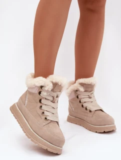 Semišové sněhule dámské na platformě s kožíškem Big Star SS274371 béžové