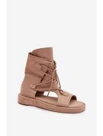 Dámské sandály Eko semiš s horní částí a šněrováním Béžové Ferlisse