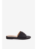 Kožené pantofle s plochým podpatkem ozdoba S.Barski KV61-6019 Černé