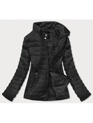 Tenká čierna dámska bunda s látkovými vsadkami (RQW-7013) Tenká čierna dámska bunda s látkovými vsadkami (RQW-7013)