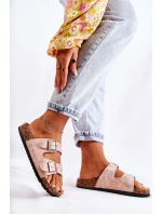 Damskie Klapki Na Korku Z Klamrami Różowe Złoto Vivio