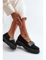 Zazoo 3419 Mokasyny Damskie Zamszowe Z Ozdobnym Paseczkiem Czarne