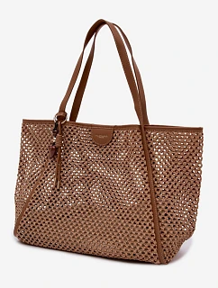 Pletená Shopper Kabelka S Připínákem Velká Světle Hnědá Mella