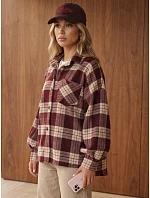 Dámska kockovaná košeľa oversize v bordovej farbe FashionStreet TY6047