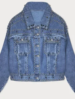 Svetlomodrá dámska džínsová bunda s kamienkami (A1700)