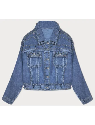 Svetlomodrá dámska džínsová bunda s kamienkami (A1700)