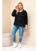 Dámske bavlnené Plus veľkosť V-neck blúzka čierna