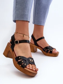 Sandały Damskie Na Obcasie Z Eko Skóry Czarne Assames