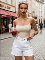 Dámske šortky s vysokým pásom a opaskom, biele, FashionStreet SY0587 Dámske šortky s vysokým pásom a opaskom, biele, FashionStreet SY0587
