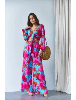 Svetlomodrá súprava - blúzka na zaväzovanie a široké nohavice (8175)