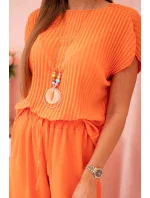 Viskózový set plisovaná blúzka + nohavice Oranžová Viskózový set plisovaná blúzka + nohavice Oranžová