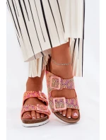 Klapki Damskie Z Klamrami I Brokatem S.Barski RB51-006 Pomarańczowe