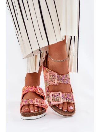 Klapki Damskie Z Klamrami I Brokatem S.Barski RB51-006 Pomarańczowe