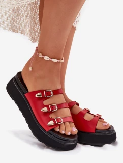 Klapki Damskie Na Platformie Z Paskami Czerwone Nimiotte