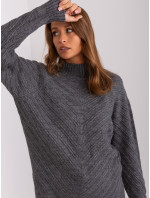 Tmavosivý dlhý oversize sveter s rolákom