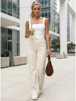 Dámske džínsy s vysokým pásom ecru FashionStreet UY2912