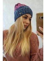 Fleecová čiapka Dolores K303 denim+ružová+tmavo fialová
