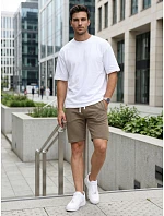 Pánske teplákové šortky so šnúrkou, tmavo béžové, FashionStreet SX2624 Pánske teplákové šortky so šnúrkou, tmavo béžové, FashionStreet SX2624