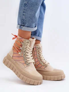 Wysokie Trampki Damskie Na Masywnej Platformie Beżowe Kernia