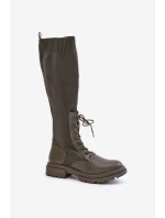 Wsuwane Kozaki Ze Skarpetkową Cholewką Ciemnozielone Iranel