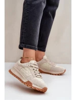 Skórzane Sneakersy Damskie Big Star OO274A315 Hi-Poly System Beżowe