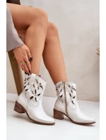 Skórzane Ażurowe Botki Na Obcasie Zazoo 3621 Złoty Przecierany