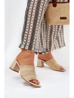 Klapki Damskie Z Plecionką Na Obcasie Beżowe Ciariloria